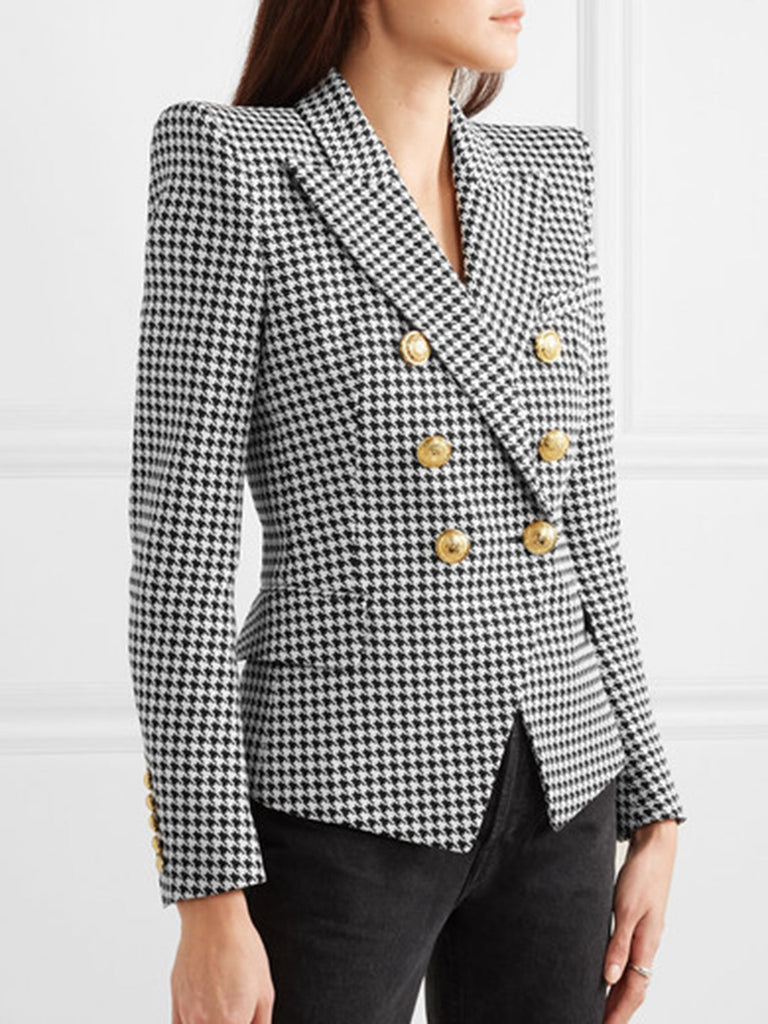 Schwarz & Weiß 1950er Zweireihig Hahnentrittmuster Blazer