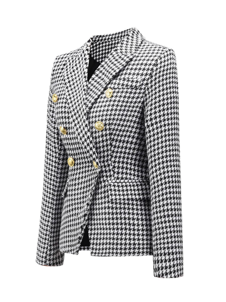 Schwarz & Weiß 1950er Zweireihig Hahnentrittmuster Blazer