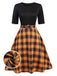 [Vorverkauf] Schwarz&Gelb 1950er Halbe Ärmel Plaid Kleid