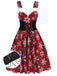 Rot 1950er Schneeflocke Plaid Plüsch Trimmen Kleid