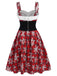 Rot 1950er Schneeflocke Plaid Plüsch Trimmen Kleid