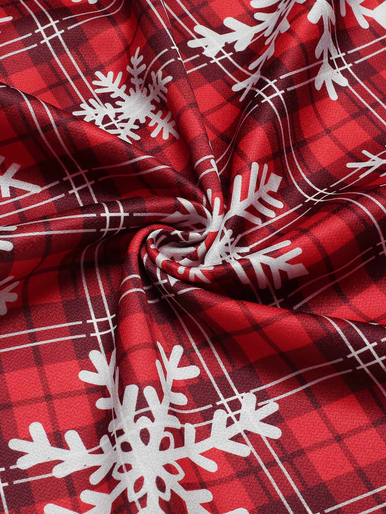 Rot 1950er Schneeflocke Plaid Plüsch Trimmen Kleid