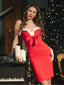 Rot 1960er Spaghetti Träger Weihnachten Plüschspitze Kleid