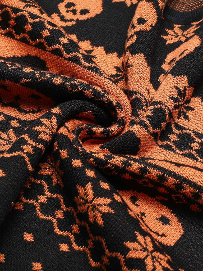 Schwarz 1970er Halloween Schädel Schläger Kurzer Pullover