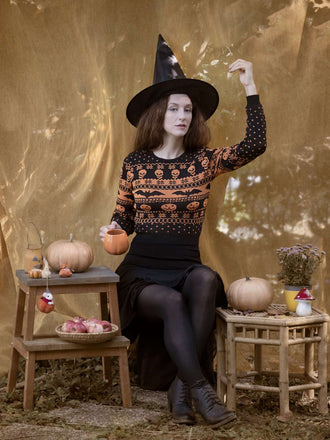 Schwarz 1970er Halloween Schädel Schläger Kurzer Pullover