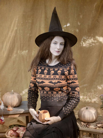 Schwarz 1970er Halloween Schädel Schläger Kurzer Pullover