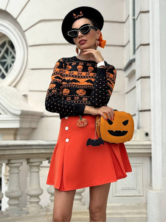 Schwarz 1970er Halloween Schädel Schläger Kurzer Pullover