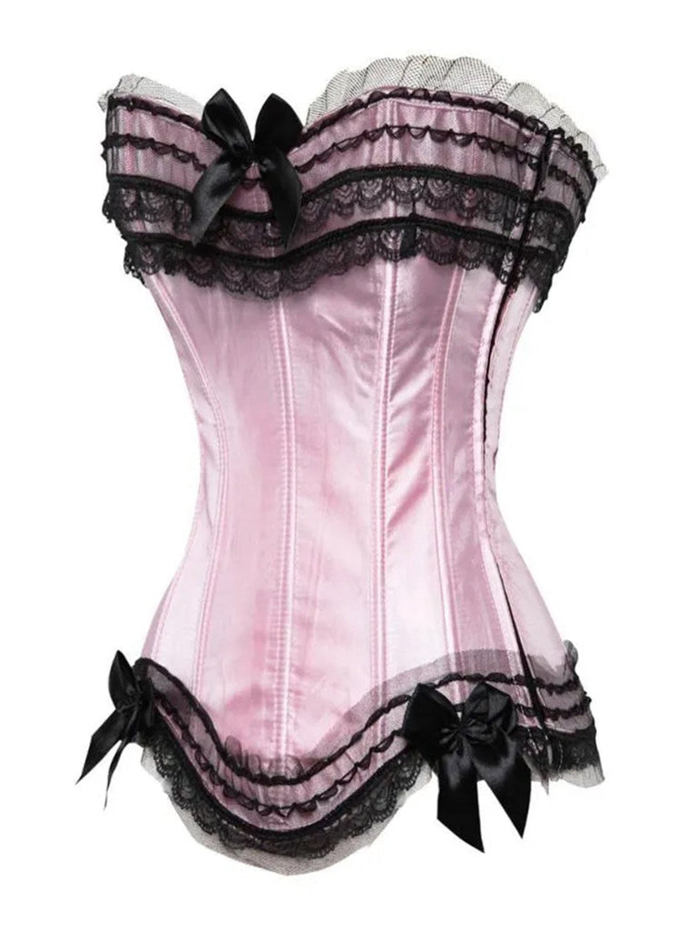 Rosa 1970er Steampunk Spitze Bogenknots Bandeau Korsett