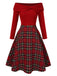 [Vorverkauf] Rosa 1950er Weihnachten Schulterfrei Tartan Kleid