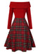 [Vorverkauf] Rosa 1950er Weihnachten Schulterfrei Tartan Kleid