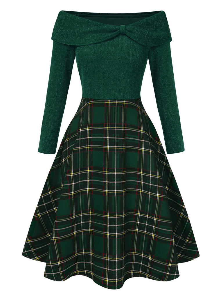 [Vorverkauf] Rosa 1950er Weihnachten Schulterfrei Tartan Kleid