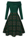 [Vorverkauf] Rosa 1950er Weihnachten Schulterfrei Tartan Kleid