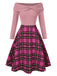 [Vorverkauf] Rosa 1950er Weihnachten Schulterfrei Tartan Kleid