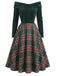 Rot 1950er Weihnachten Schulterfrei Tartan Kleid