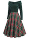 Rot 1950er Weihnachten Schulterfrei Tartan Kleid