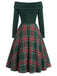 Rot 1950er Weihnachten Schulterfrei Tartan Kleid