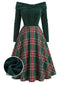Grün 1950er Weihnachten Schulterfrei Tartan Kleid