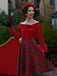 Rot 1950er Weihnachten Schulterfrei Tartan Kleid