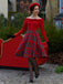 Rot 1950er Weihnachten Schulterfrei Tartan Kleid