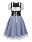 Blau 1950er Oktoberfest Puffärmel Gingham Plaid Kleid