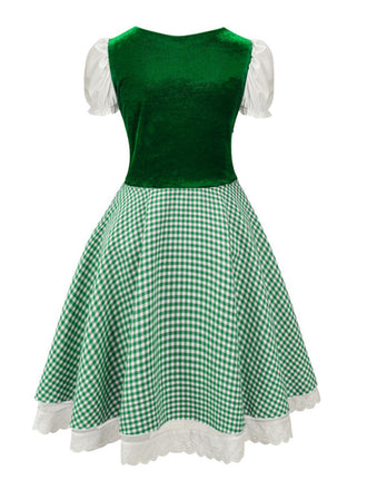 Grün 1950er Oktoberfest Dirndl Puffärmel Gingham Plaid Kleid