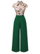 Grün 1930er Krawattenhals Plaids Schmetterlinge Jumpsuit
