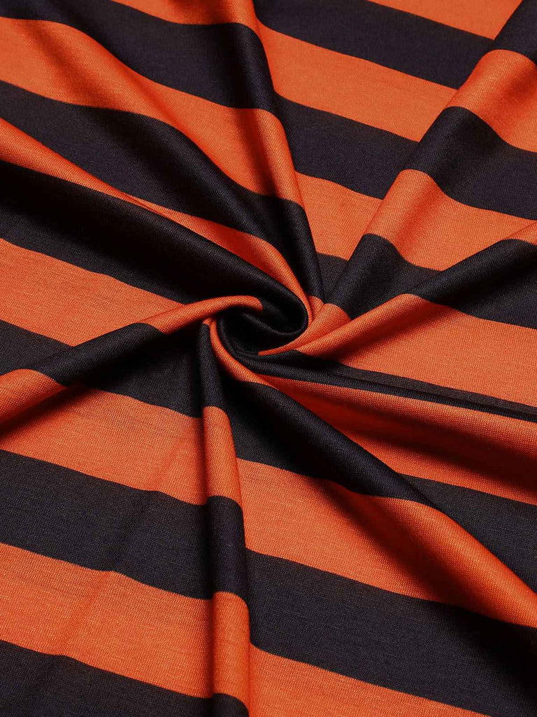 Schwarz & Orange 1950er Streifen Farbblock Kleid