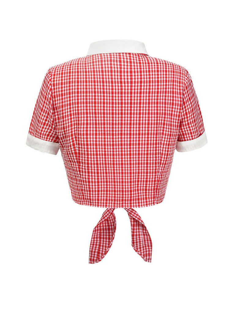 [Vorverkauf] Rot 1930er Revers Gingham Plaid Top