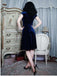 Blau 1940er Tief V-Ausschnitt Perle Samt Kleid