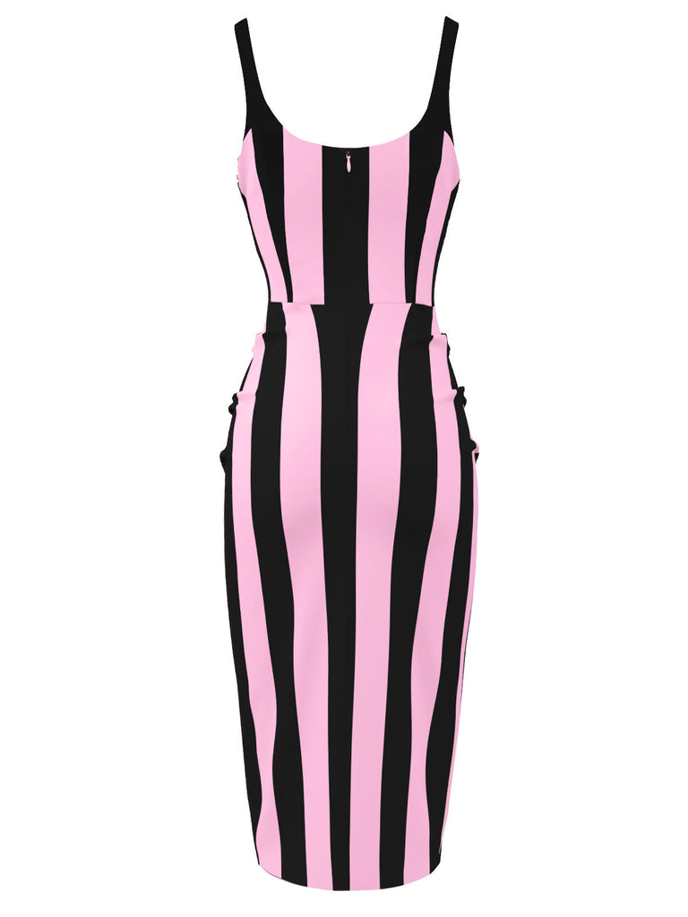 Schwarz 1960er Beetlejuice Kostüm Vertikale Streifen Träger Bleistiftkleid