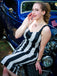 Schwarz 1960er Beetlejuice Kostüm Vertikale Streifen Träger Bleistiftkleid