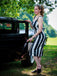 Schwarz 1960er Beetlejuice Kostüm Vertikale Streifen Träger Bleistiftkleid