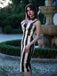 Schwarz 1960er Beetlejuice Kostüm Vertikale Streifen Träger Bleistiftkleid