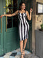 Schwarz 1960er Beetlejuice Kostüm Vertikale Streifen Träger Bleistiftkleid