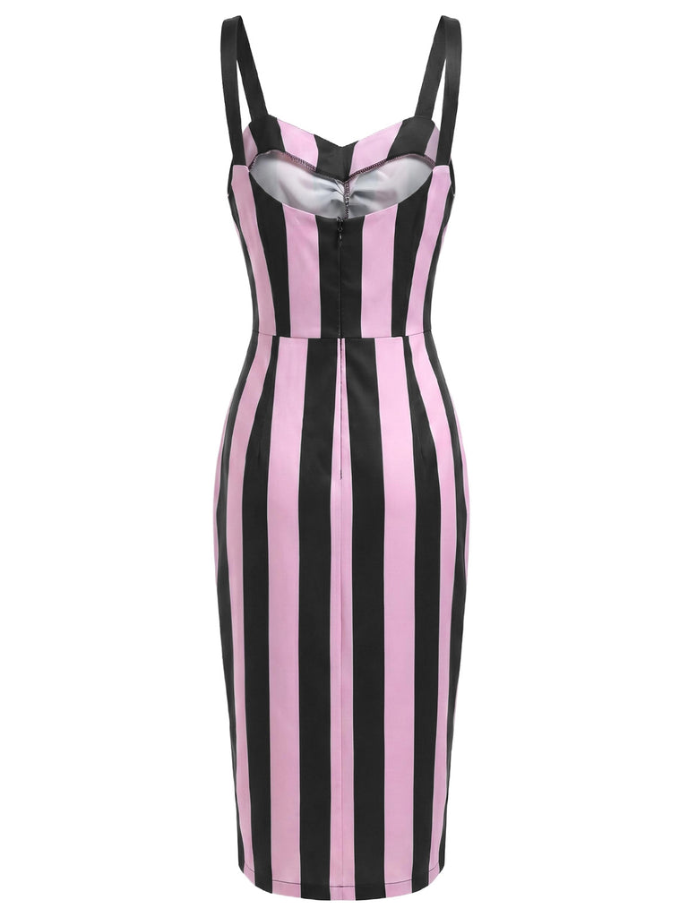 Schwarz 1960er Beetlejuice Kostüm Vertikale Streifen Träger Bleistiftkleid