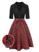 [Vorverkauf] Schwarz 1940er Schleife Plaid Patchwork Revers Kleid