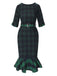 1930er Rundhalsausschnitt Tartan Plaid Meerjungfrauenkleid
