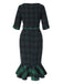 1930er Rundhalsausschnitt Tartan Plaid Meerjungfrauenkleid