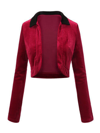 Rot 1930er Kontrast Revers Samt Bolero Jacke