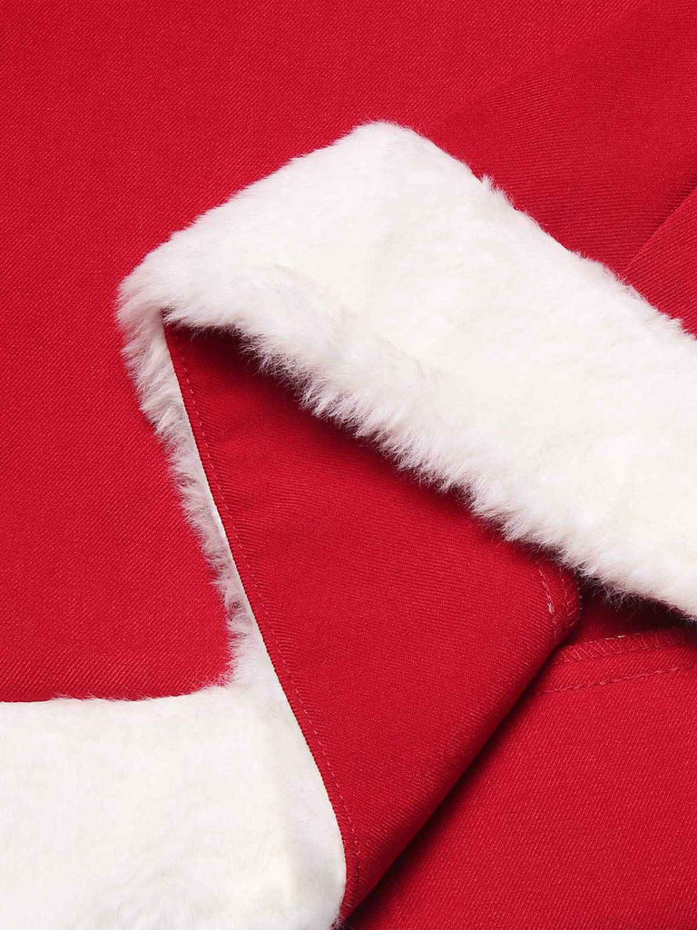 Rot 1940er Plüsch Zweireihig Gürtel Mantel