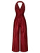 [Vorverkauf] Grün 1970er Solide V-Ausschnitt Halter Jumpsuit