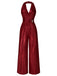 [Vorverkauf] Grün 1970er Solide V-Ausschnitt Halter Jumpsuit