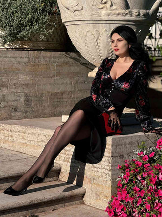 Schwarz 1930er Rose Samt Fischschwanzkleid