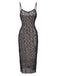 Schwarz 1960er Pailletten Spaghetti Träger Kleid