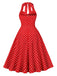 Rot 1950er Halter Polka Dots Swing Kleid