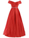 Rot 1950er Schulterfrei Maxi Abend Kleid