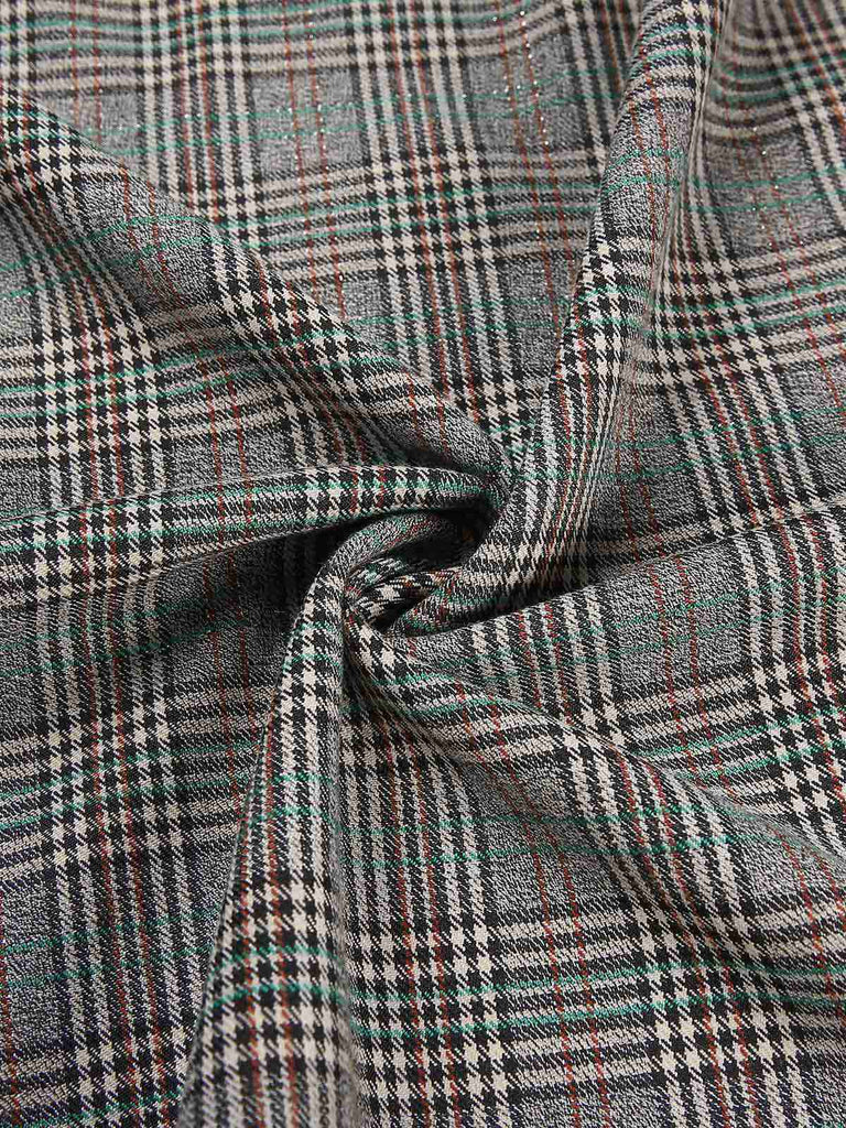 [Vorverkauf] Grau 1940er Tief V-Ausschnitt Tal-Plaid Kleid