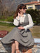 Grau 1940er Tief V-Ausschnitt Tal-Plaid Kleid