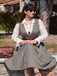 Grau 1940er Tief V-Ausschnitt Tal-Plaid Kleid