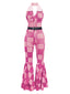 [Vorverkauf] Rosa 1970er geometrisches Muster Patchwork Halter Jumpsuit